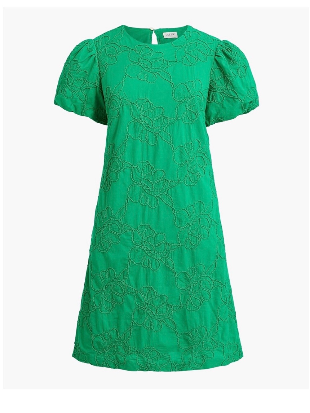 J. Crew Emerald Green Embroidered Puff-Sleeve Midi Dress